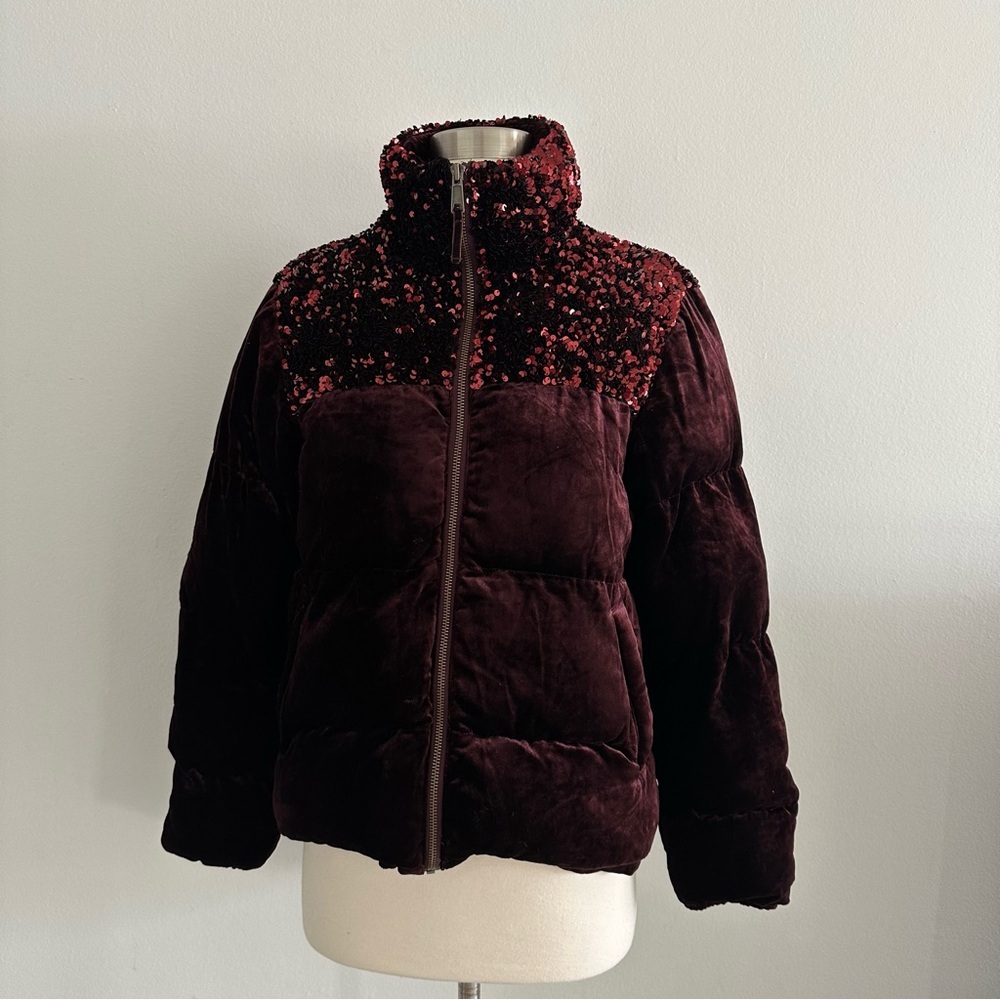 Maeve Anthropologie Vera Sequined Velvet Puffer Jacket Small - Picture 15 of 16